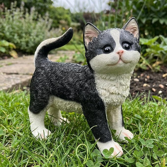Grey Standing Cat Statues Outdoor Decorative, Cat Memorial Statue for Yard Lawn Patio Porch, Garden Pet Grave Marker Figures,