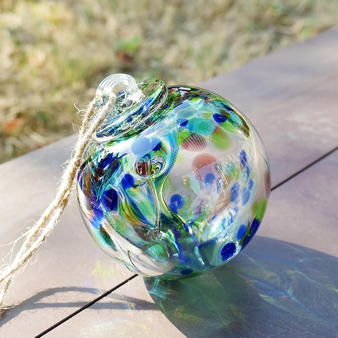 YaoYuan 4 Inch Garden Hanging Gazing Ball Hand-Blown Glass for Hanging Gardens Window Outdoor Gazing Ball Witch Balls Glass Ornament (Bule and Purple)