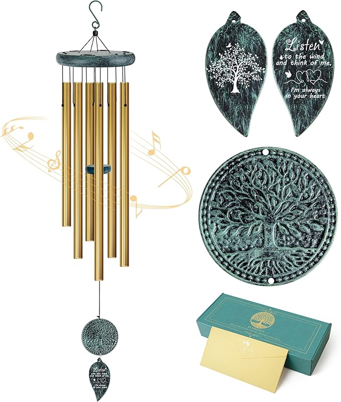 Sympathy Gifts for Loss of Loved One, Memorial Wind Chimes with Tree of Life, Remembrance in Memory of Mom Dad, Bereavement and Condolence Memorial Gifts (Bronze Color)