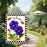 IVN Welcome Garden Flag 12x18 Inch Double Sided Spring Summer Garden Yard Flags Purple Pansy Flowers Bees Decorative Small Flags for Outdoor Seasonal Front Door Lawn Porch Patio Decor Yard Flag