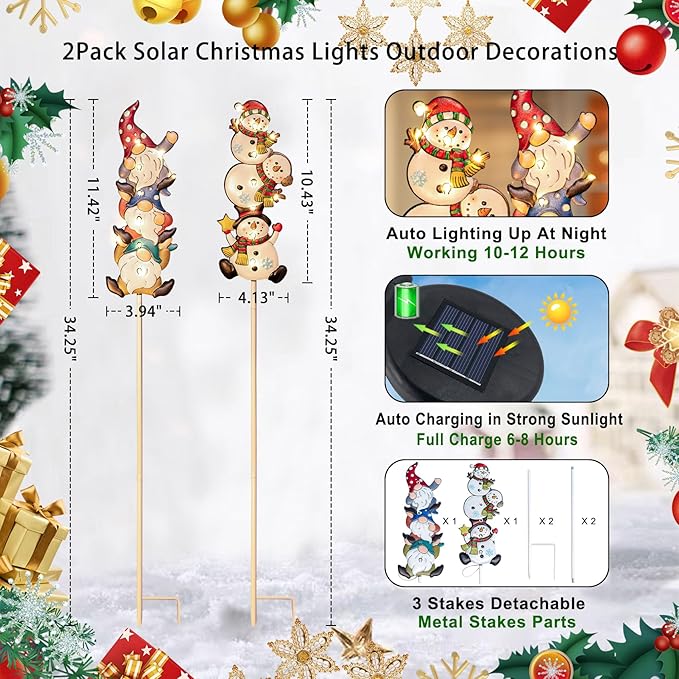 Homeimpro Solar Garden Lights Outdoor Yard Decorations Garden Gifts Gnomes Snowman Pathway Stake Lights with 18 LED Waterproof Lawn Outdoor Mothers Day Present for Mom Women (2Pack)