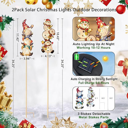 Homeimpro Solar Garden Lights Outdoor Yard Decorations Garden Gifts Gnomes Snowman Pathway Stake Lights with 18 LED Waterproof Lawn Outdoor Mothers Day Present for Mom Women (2Pack)