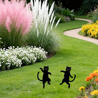 GLOBLELAND 2 Pcs Dancing Cat Garden Stakes for Yard Decor Black Cat Silhouette Metal Stakes Funny Animals Statues Lawn Yard Signs for Cat Lovers Outdoor Party Patio Landscape Decor
