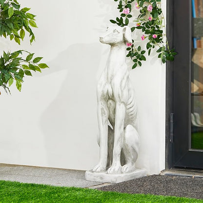Glitzhome Sitting Dog Garden Statue, Outdoor Statue Garden Lawn Greyhound Sculpture Decorative Animal Guardian Sentinel for Driveway Porch Patio 32 Inch