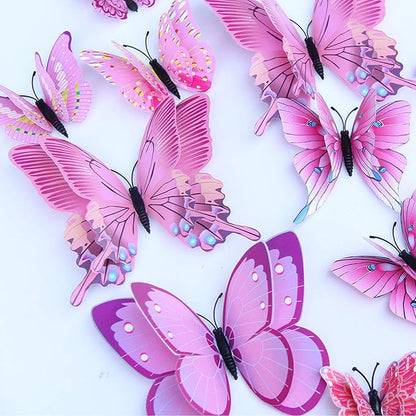 FENELY Butterfly Garden Decor Stakes,Double Wing Waterproof 3D Pink Butterflies Garden Ornaments Outdoor Decorations for Patio Lawn Yard PVC Gardening Art Christmas Whimsical Gifts