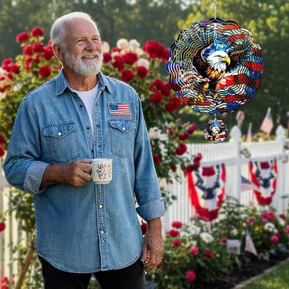 American Eagle Wind Spinner - 3D Stainless Steel Wind Spinners Outdoor Kinetic Art Spinning Decor 12 Inch 250 Anniversary Hanging Ornaments for Patio Lawn Garden Yard Indoor Balcony Home