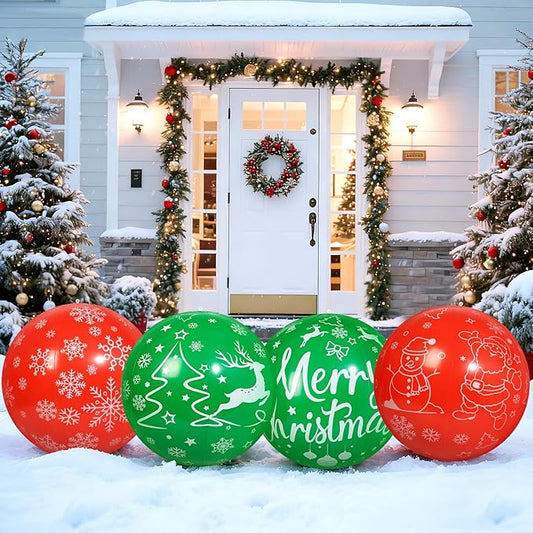 4 PCS 24 Inch Christmas Inflatable Balls Outdoor Inflatable Christmas Ball Ornaments for Xmas Garden Lawn Yard Holiday Front Door Window Decoration