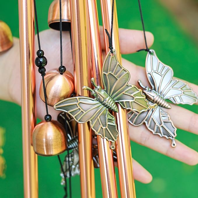 IYARA CRAFT Butterfly Wind Chime, Copper Wind Chime, Lucky Butterfly Decor Gift, Garden Decor, Yard Décor Outside, Butterfly Gifts