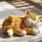 Sleeping Orange Tabby Garden Statue - Resin Realistic Mini Cat Sculpture, Pet Loss Memorial Stone, for Cat Lovers, Indoor/Outdoor Decor, Animal Figurine for Yard Ornaments