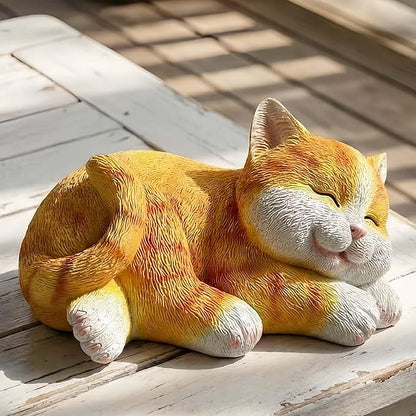 Sleeping Orange Tabby Garden Statue - Resin Realistic Mini Cat Sculpture, Pet Loss Memorial Stone, for Cat Lovers, Indoor/Outdoor Decor, Animal Figurine for Yard Ornaments