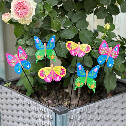 6 Pcs Butterfly Outdoor Metal Flowers for Outside - Decorative Garden Stakes with Sunflower Design, Spring Yard Art Decor for Lawn Porch Patio Fence | Metal Garden Decor Stakes