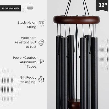 Memorial Wind Chimes for Loss of Loved One, Windchimes in Memory of a Loved One, Sympathy Gift Baskets, Bereavement Condolence Gifts, Memorial Gifts for Loss of Mom, 32" Sympathy Cardinal, Black