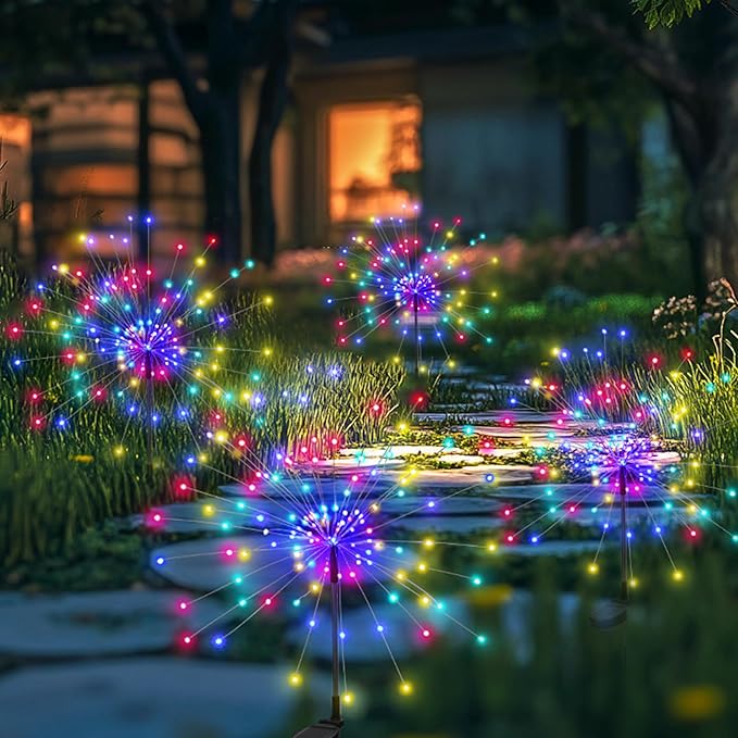 PEVOROS Garden Decor Solar Lights Outdoor,120LED Waterproof Colorful Solar Fairy Garden Lights for Outdoor Decoration,Yard, Patio, Porch,Flower Pot,Pathway,Christmas (4Pack)