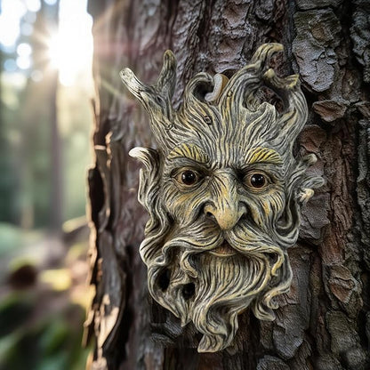 Whimsical Tree Face Garden Statues Outdoor Decor – Funny Old Man Tree Hugger Wall Sculpture with Mustache, Fairy Art Fence Hanging Resin Ornament, Outdoor Wall Mounted Sculpture for Patio Lawn & Home