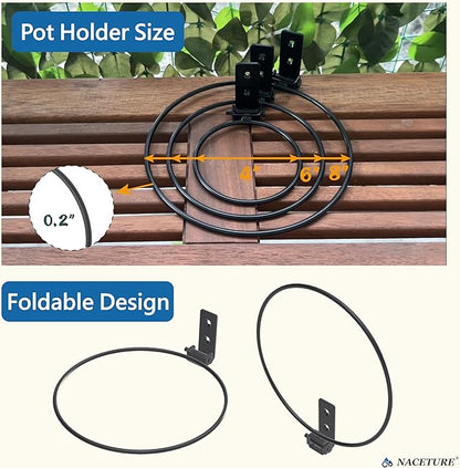 NACETURE Flower Pot Holder Ring for Wall Mount Foldable – Heavy Duty Round Metal Planter Hooks Hangers - Fence Pot Plant Holders Hanging Bracket for Outdoor Indoor (8 Inch 3 Pack)