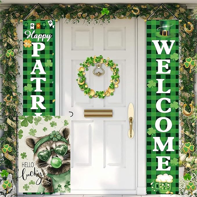 St. Patrick's Day Garden Flag, 12x18 Double Sided Raccoon Lucky Shamrock Garden Flags for Outside, St. Patrick's Day Decorations, Spring Seasonal Flags, Green Luck Clover Yard Flag for Outside Decor
