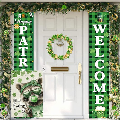 St. Patrick's Day Garden Flag, 12x18 Double Sided Raccoon Lucky Shamrock Garden Flags for Outside, St. Patrick's Day Decorations, Spring Seasonal Flags, Green Luck Clover Yard Flag for Outside Decor