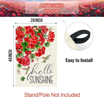 Baccessor Spring House Flag 28 x 40 Inch, Red Geranium Floral Double Sided Burlap Welcome Large Yard Flag Seasonal Holiday Lawn Proch Outdoor Outside Decor