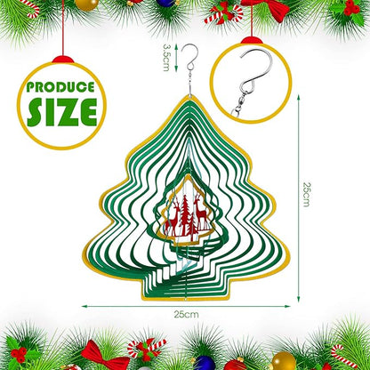 3D Metal Wind Spinner Christmas Tree Shape Stainless Steel Yard Decorations Spinner with a Routing Hook for Outdoor Garden House Hanging Decoration Gift with 360 Rotating Hook for Home Yard Decor