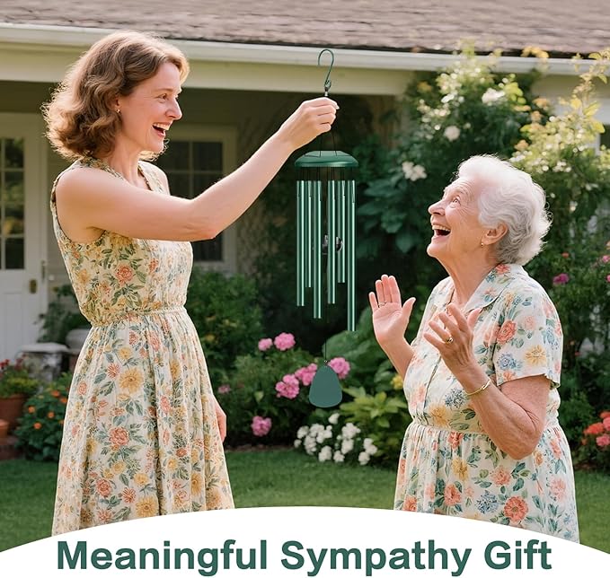 Wind Chimes Outdoor Outside - 6 Tubes 26" Memorial Garden Chime,Retirement & Sympathy Gift for Outdoor Patio Yard Decoration, Retired Gift for Mom Women Grandma Neighbors Green
