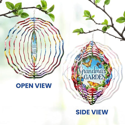 FLAGWIX Gifts for Grandma - Nana's Garden 3D Stainless Steel Metal Wind Spinners 12 in - Gardening Grandma Birthday Gifts for Women Nana Gigi, Grandmother Gift Ideas