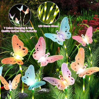 Weepong Solar Lights Outdoor Decorations Waterproof Newest Solar Garden Lights with Glowing Stems, 7-Color Changing Butterfly Flower Light for Outside Yard Pathway Garden Decor, Gift for Mother,2Pack