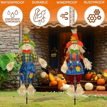 Fall Decorations Outdoor Scarecrow with Firework Lamp, Solar Powered Autumn Harvest Thanksgiving Halloween Decor for Yard,Garden,Porch, Farmhouse - 39 Inch