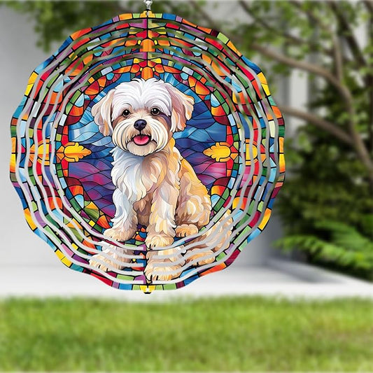Maltese Dog Wind Spinner Pet Dog Memorial Gifts, Vibrant 3D Kinetic Aluminum Metal Yard Art, Loss of Dogs Sympathy Gifts, Hanging Outdoor Garden Decor, 8" Wind Sculptures for Patio, Porch (Maltese2)