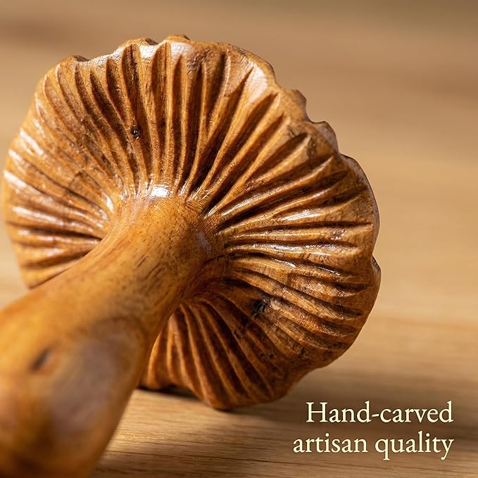 Curawood Wall Hanging Mushroom Decor - 11.8" x 5.9" Wooden Mushroom Wall Art - Handmade in Indonesia, Authentic Artisan Carving - Natural Toadstool Sculpture, Rustic Cottagecore Decorations for Home