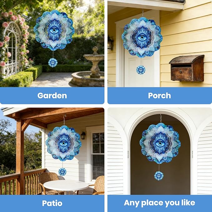 Wind Spinners Outdoor Eye, 12 inch Laser Cut Metal Art Geometric Pattern Wind Spinners Craft Decor Birthday Gifts for Women and Mom - Hanging Kinetic for Yard, Garden, Patio, Outdoor