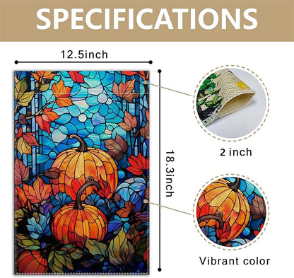 Garden Flags, Garden Flag, Stained Glass Style Pumpkin Maple Leaf Double-Sided Flags for Farmhouse Yard Outdoor Decoration-12 x 18inch (Pumpkin)