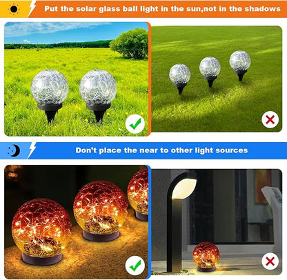 MLKNK Solar Globe Lights Outdoor Waterproof-Solar Balls-Solar Garden Lights-Orbs for Outside 4 Pack Cracked Glass Ball for Lawn Patio Yard Backyard Decorations