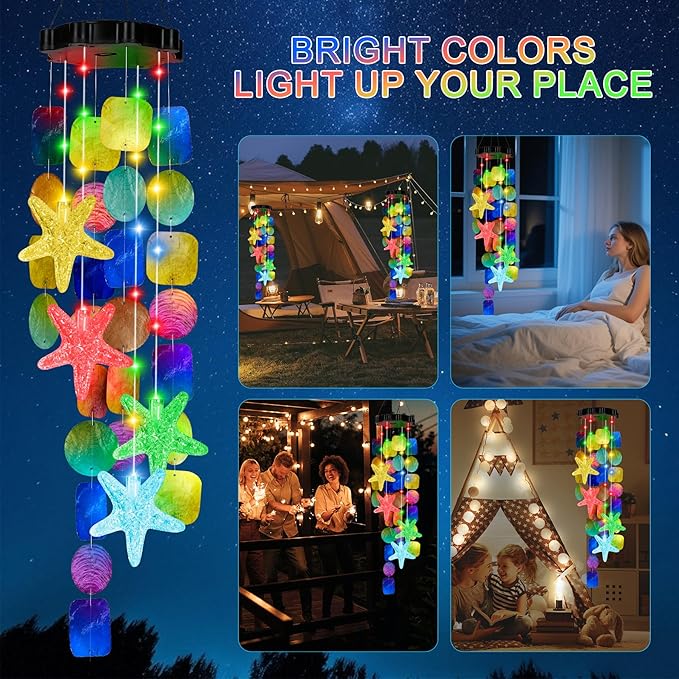 (New) Solar Wind Chime for Outside, Solar Hanging Wind Chime Lights for Holiday Garden Yard Window, Shell Lights Gift for Grandma Mom Women Wife Grils - Multicolor