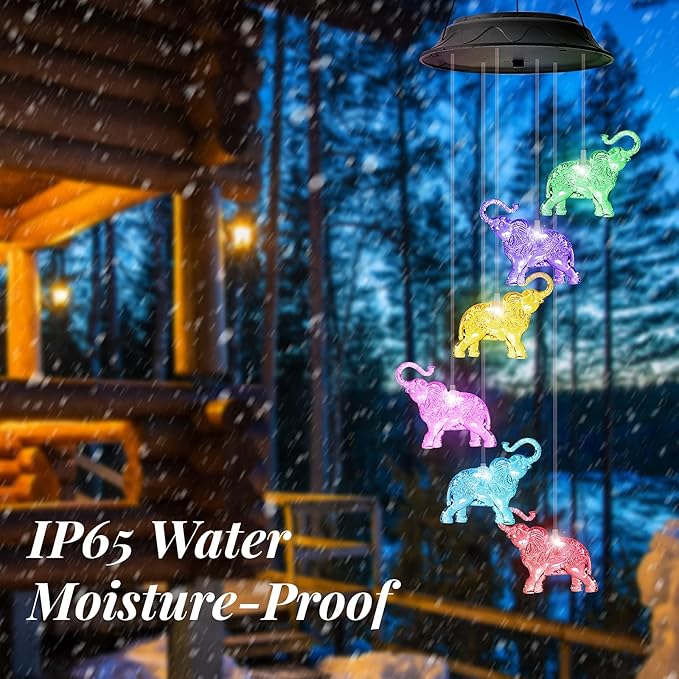 Mom Grandma Gifts for Mothers Day, Birthday Gardening Elephant Gifts for Women, Solar Lights Outdoor Decorative Solar Wind Chimes for Outside Garden Decor Yard Patio Porch