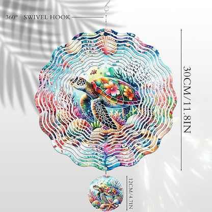 Metal Wind Spinners Outdoor - Sea Turtle Gifts 3D Hanging Wind Spinner Patio Lawn Garden Yard Decor 12 Inch Kinetic Spinning Ornaments Stainless Steel Art Sculpture Gift for Women Mom Grandma