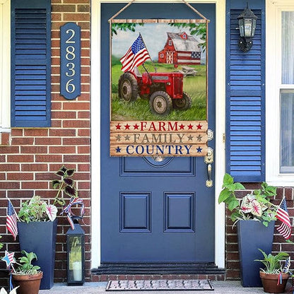 Furiaz July 4th Farm Family Country Barn Tractor American Patriotic House Flag, USA America Memorial Day Garden Yard Decorative Home Outside Decoration, Summer Farmhouse Outdoor Large Decor 28 x 40
