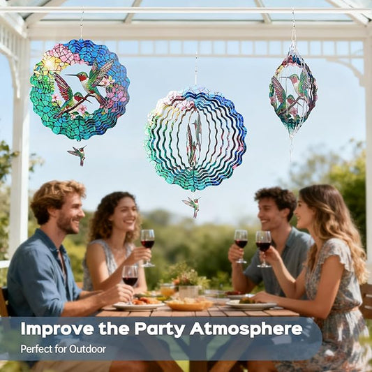 Hummingbird Wind Spinner for Easter Day Gift,Laser-Cut 12 Inch Stainless Steel Outdoor Garden Spring Decor, 3D Kinetic Window Hanging Sculpture Yard Art for Patio Women, Mom & Dad