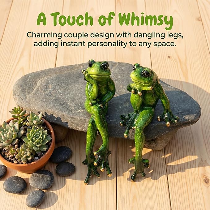 Angoily Frog Statue, 2 Pcs Resin Animal Figurine for Outdoor Garden Decor, 6.3" Funny Edge Sitter Sculpture for Lawn Patio Yard Pond Shelf, Table Art Turtle Garden Decor