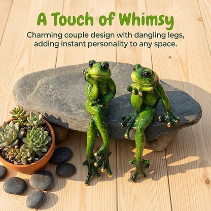 Angoily Frog Statue, 2 Pcs Resin Animal Figurine for Outdoor Garden Decor, 6.3" Funny Edge Sitter Sculpture for Lawn Patio Yard Pond Shelf, Table Art Turtle Garden Decor
