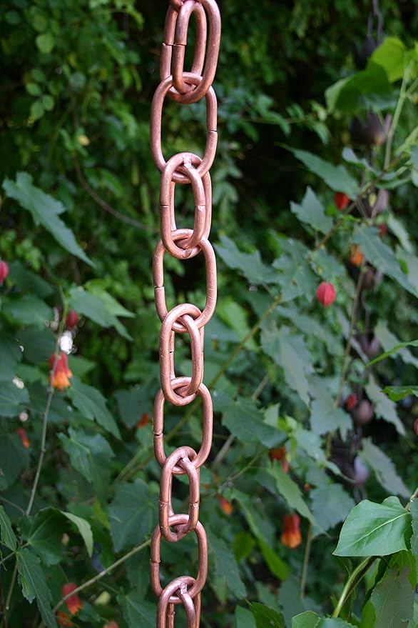 Extra Link Copper Rain Chain with Installation Kit - 8 Foot