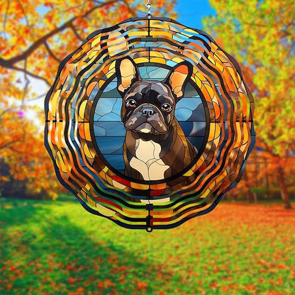 French Bulldog Wind Spinner Pet Dog Memorial Gifts 3D Aluminum Metal Kinetic Hanging Wind Sculpture Spinners for Yard and Garden Indoor Outdoor Window Garden Decoration 8 Inch (French Bulldog 2)