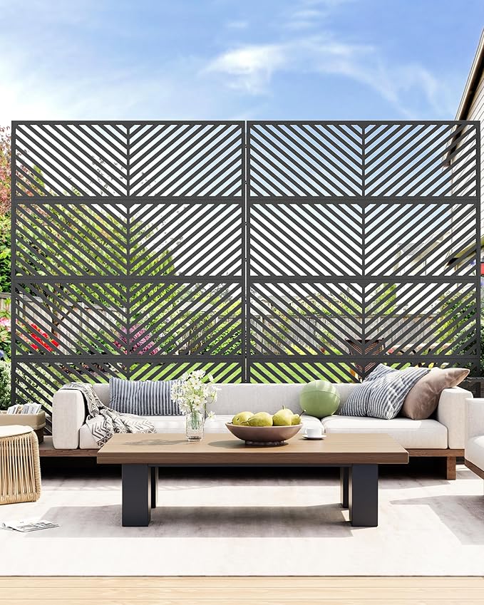 Hipicute 72" H×47" W Freestanding Metal Privacy Screen for Outdoor Patio - Heavy-Duty Rust-Resistant Decorative Fence Panel | Weatherproof Design | Patio Privacy Screen
