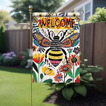 Startlit Patio Welcome Spring Summer Garden Flag 12x18 Double Sided Small Summer Bee Garden Yard Flags Outside Outdoor Seasonal Porch Lawn Decoration