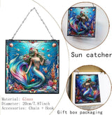 Mermaid Stained Glass Window Hanging Sun Catcher Halloween Haning Ornament Decoration Christmas Birthday Gifts for Lover and Mother's Day 20cm/7.87inch