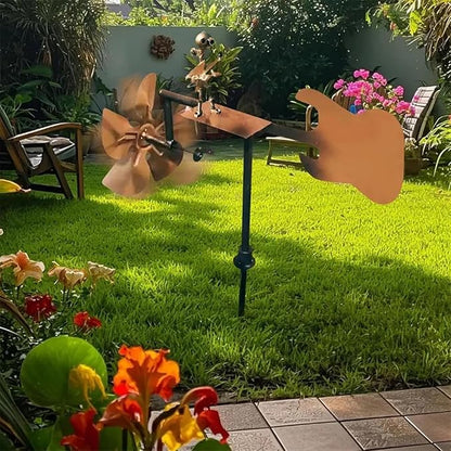 Handmade Metal Guitarist Windmill, Metal Art Musician Figurine Wind Mill, Percussionist and Musician Kinetic Spinners, for Garden, Yard, Lawn, Patio, Unique Art Gift for Music Lovers (Gold)