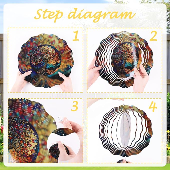 Tree of Life Wind Spinners, Birthday Gifts for Women Mom Grandma Wife, 12 inch 3D Stainless Steel Hanging Wind Spinners Outdoor Decor for Garden Patio Yard Lawn Balcony Outside Decorations