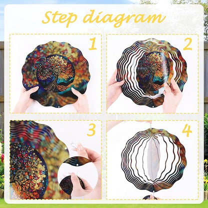 Tree of Life Wind Spinners, Birthday Gifts for Women Mom Grandma Wife, 12 inch 3D Stainless Steel Hanging Wind Spinners Outdoor Decor for Garden Patio Yard Lawn Balcony Outside Decorations