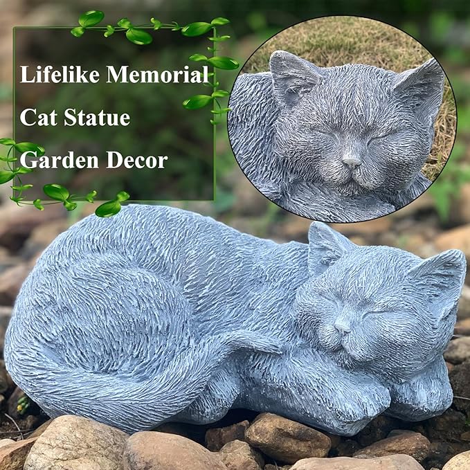 Cat Memorial Stone Garden Decor Outdoor Statue, Figurine Sculpture for Patio, Porch and Lawn, Sleeping Cat Decoration, Gifts for Mom