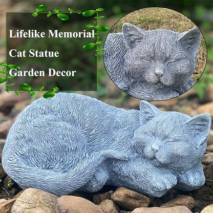 Cat Memorial Stone Garden Decor Outdoor Statue, Figurine Sculpture for Patio, Porch and Lawn, Sleeping Cat Decoration, Gifts for Mom