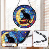 Rngmsi Cat and Moon Stained Glass Window Hanging Gifts, 7.8″ Sun Catchers for Indoor Window Decor, Decorative Sun Catchers Home Wall Art Gift for Thanksgiving Christmas Wedding Housewarming